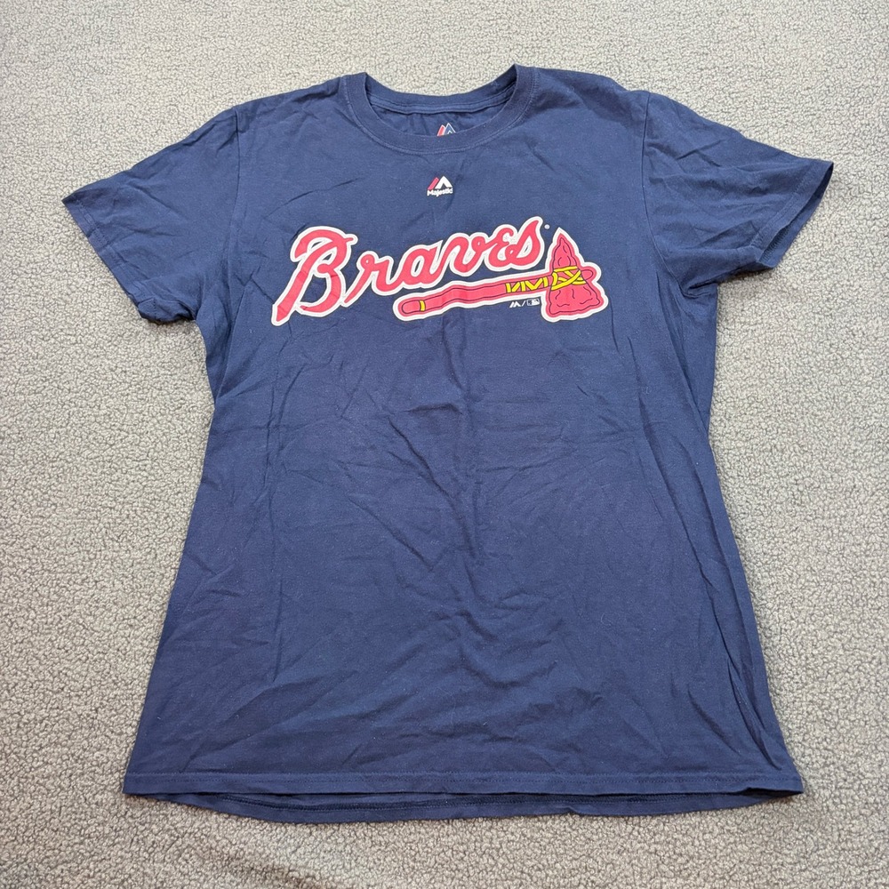 Majestic T Shirt Women Medium Blue Atlanta Braves Freddie Freeman 5 Graphic MLB